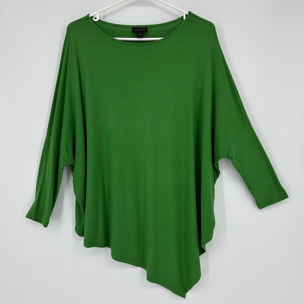 J Jill Wearever Collection Tunic XS Slub Knit Asymmetrical Hem Boho Travel Green